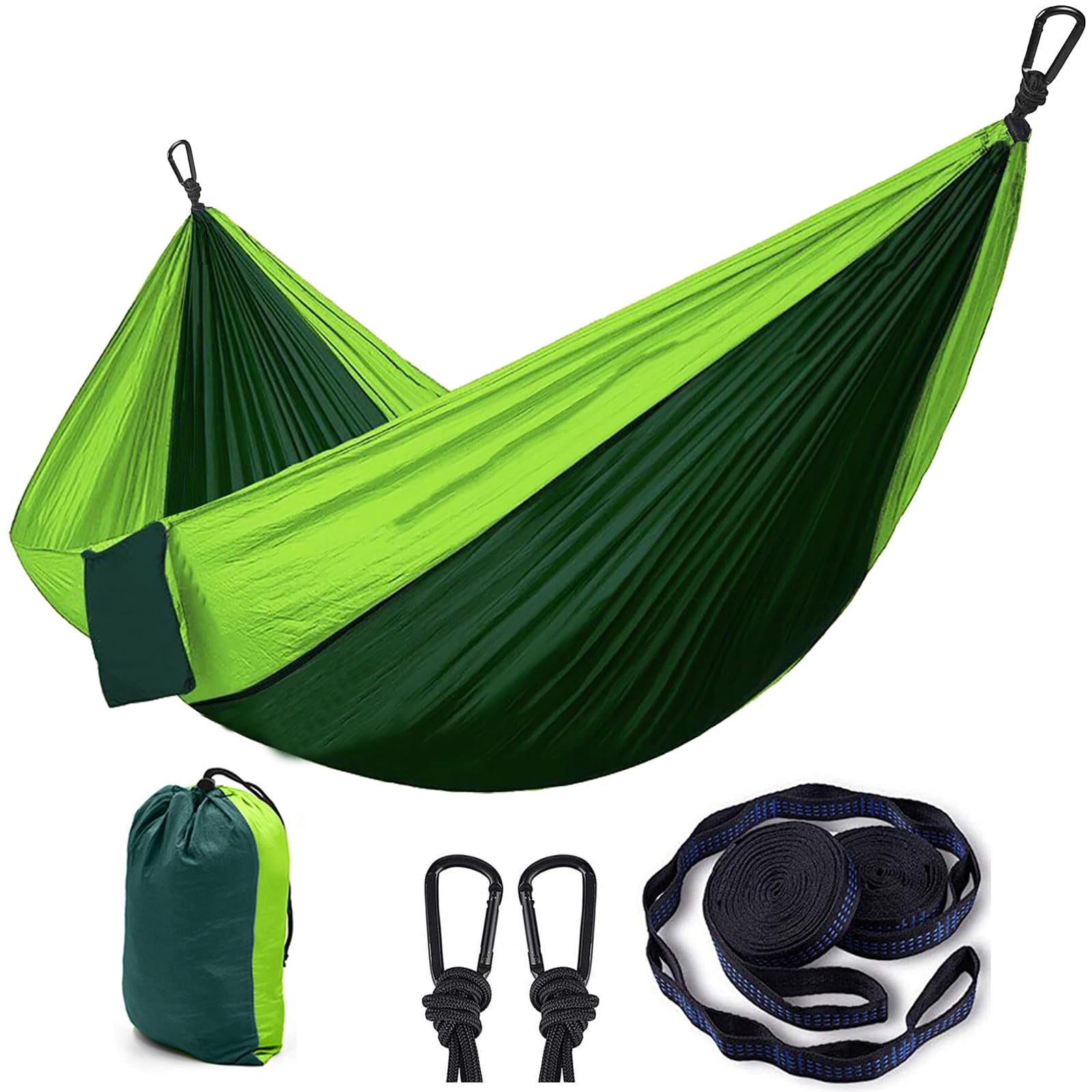 Tyouki Double Lightweight Nylon Portable 2 Person Outdoor Hammock with Tree Straps & Aluminum Alloy Carabiners, Travel Hammock Quick Drying for Outdoor Camping Garden Beach (260*140cm)