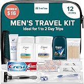 Travel Essentials For Men Travel Kit With Name Brand Travel Size Toiletries | Travel Size Shampoo, Body Wash, Deodorant, Toothpaste, Shaving Cream, Razor, Toothbrush, Comb. Premium Reusable Toiletry Bag