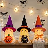UNDWXFS Halloween Decorations Indoor,3Pcs Cute Spooky Ceramic Ghost Halloween Decorations,Ghost Figurines with Hats - Adorable Tabletop Decor for Mantel,Party, Home, Porch Decor