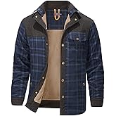 Gihuo Men's Long Sleeve Sherpa Lined Shirts Outdoor Warm Flannel Plaid Jacket Button Down Fleece Coats