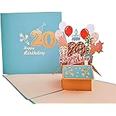iGifts And Cards Happy 20th Blue Birthday Party Box 3D Pop Up Greeting Card – Twenty, Awesome, Balloons, Presents, Unique, Celebration, Feliz Cumpleaños, Congrats, Fun