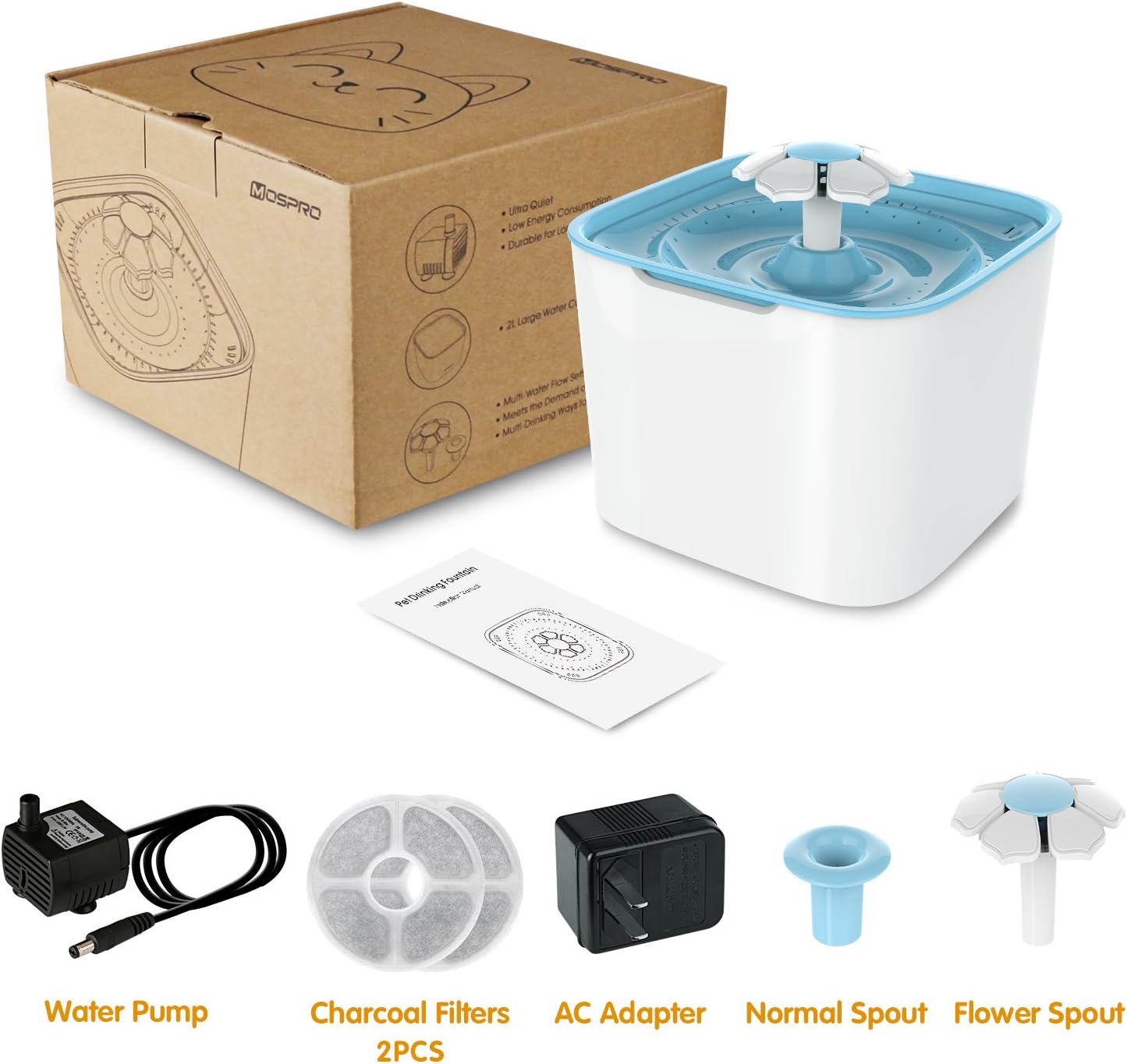 Pet Supplies : Pet Fountain Cat Water Dispenser - Healthy and Hygienic Drinking Fountain Super Quiet Flower Automatic Electric Water Bowl with 2 Replacement Filters for Dogs, Cats, Birds and Small Animals Blue : 