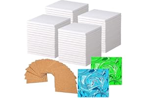 BOZUAN Strong Packaging! 60 PCS Square Unglazed Ceramic Tiles for Crafts Coasters with 60 PCS 2mm Self Adhesive Cork Squares,White Tiles 4x4 for Crafts Ceramic