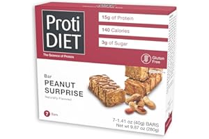 ProtiDIET Peanut Surprise High Protein Bar, No Trans Fat, Nutrient Rich Protein Fiber Bars - High Protein Snacks for Adults - Healthy On-the-Go-Snack - 7 Delicious Peanut Meal Bars Per Box