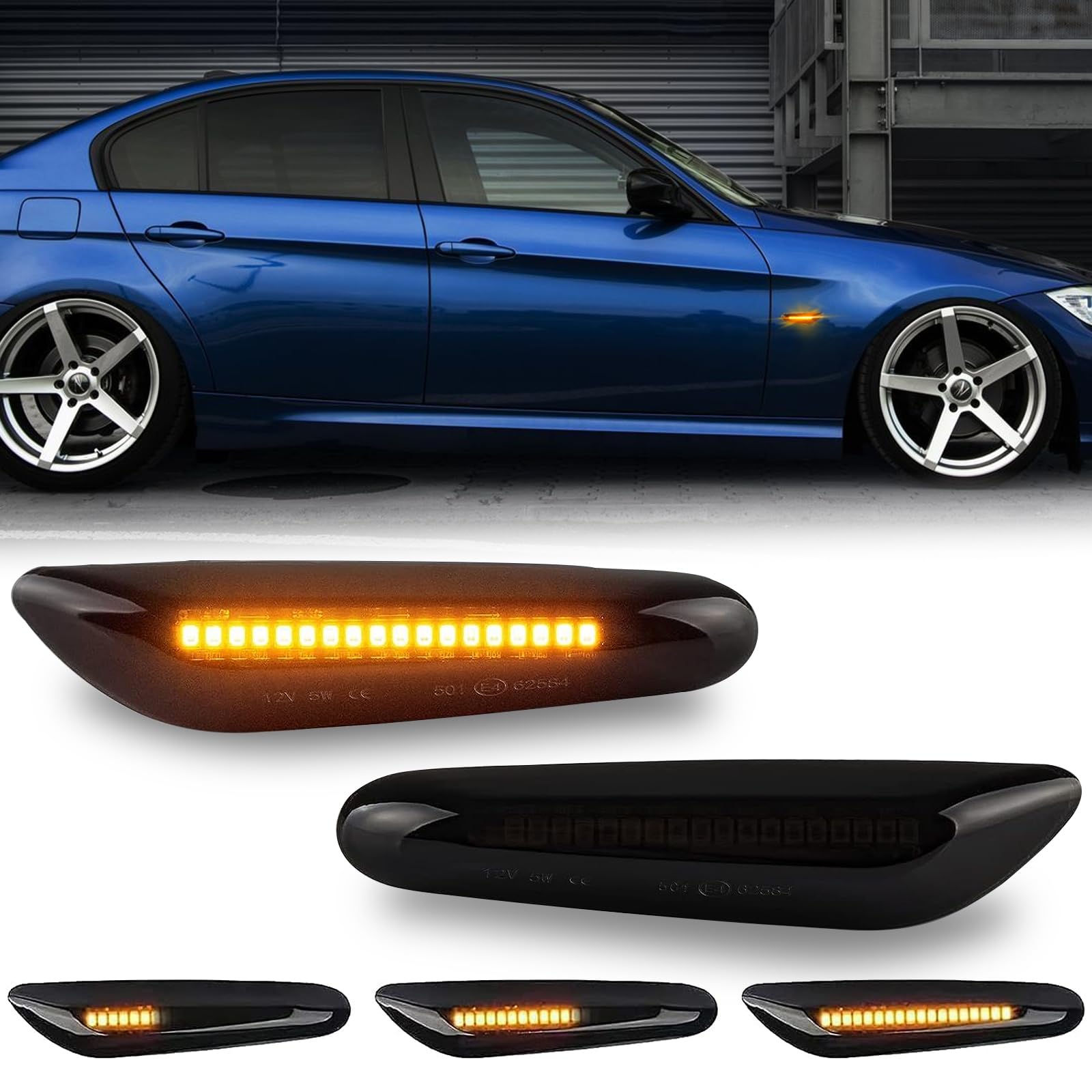 OZ-LAMPE LED Dynamic Side Indicator, 2Pcs Car Turn Signal Light Bulbs Canbus Error Free Side Repeater Marker Blinker Compatible for BMW E90 E91 E60 E61 E46 E36 E81 E82 E87 E88 E92 E93 E84 E83 E53