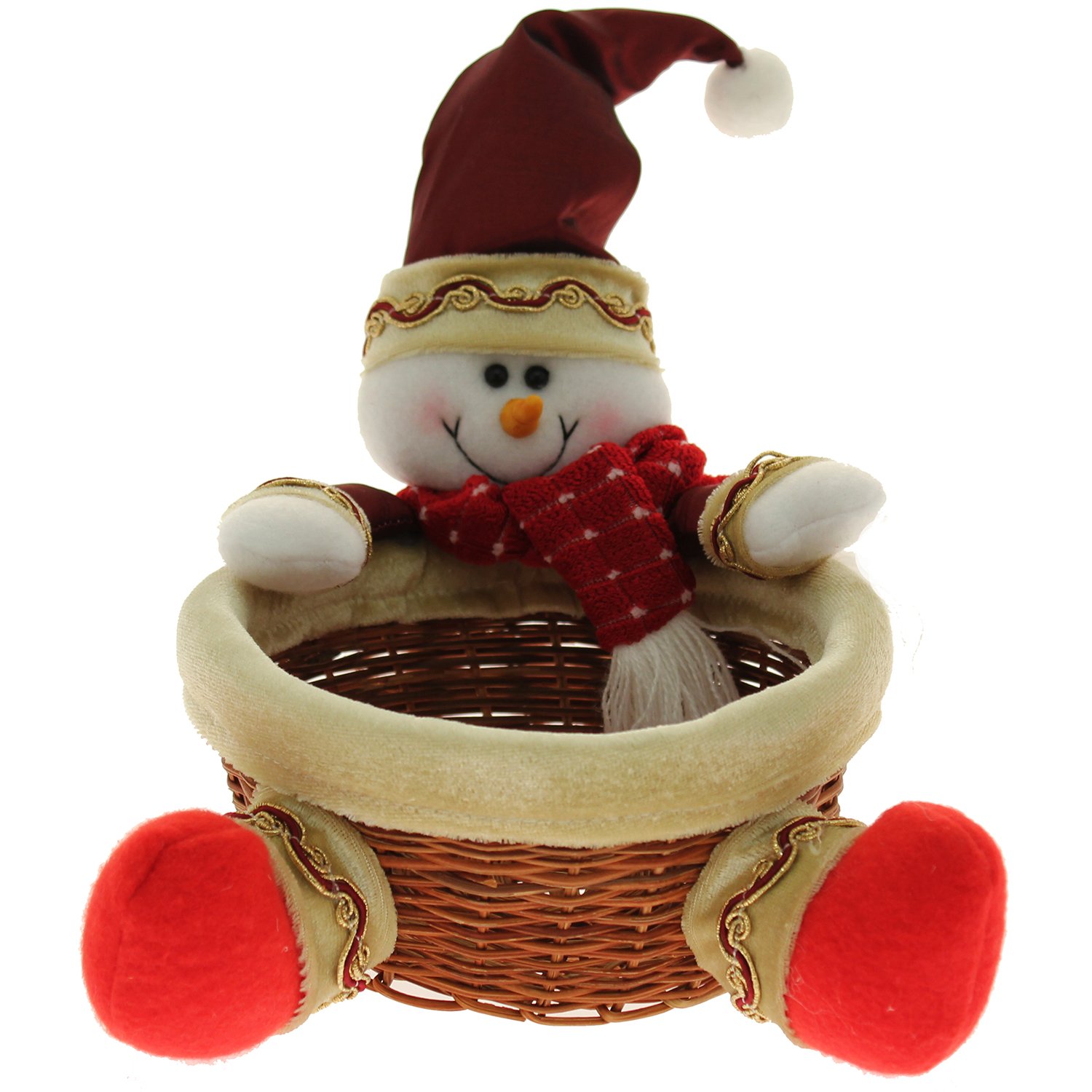 WeRChristmas Snowman Multi-Use Nuts Treats Sweets Christmas Wicker Basket Table Decoration, 18 cm - Multi-Colour — image 1