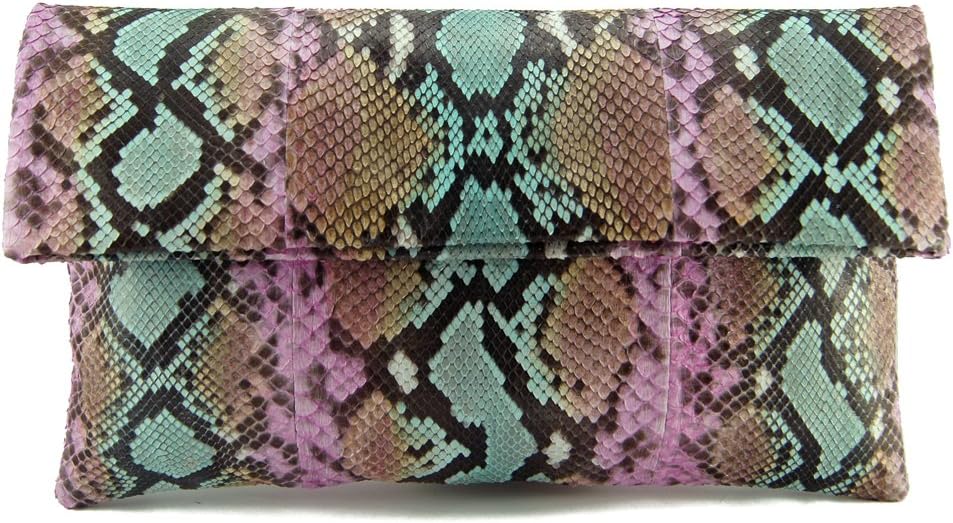 Genuine Python Leather Classic Foldover Clutch Bag