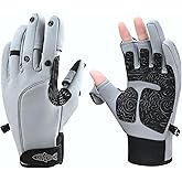 Riverruns Flexible Fishing Gloves Fleece Lining Windproof Ice Fishing Gloves Water-Repellent Touchscreen 3 Cut Fingers