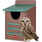 Kingsyard Large Recycled Plastic Wooden Owl House, Waterproof Screech Owl Bird Boxes for Outside, Owl Nesting Box Kit with Screws Ideal for Wildlife, Elf, Pygmy, Garden, Air Ventilation. Green
