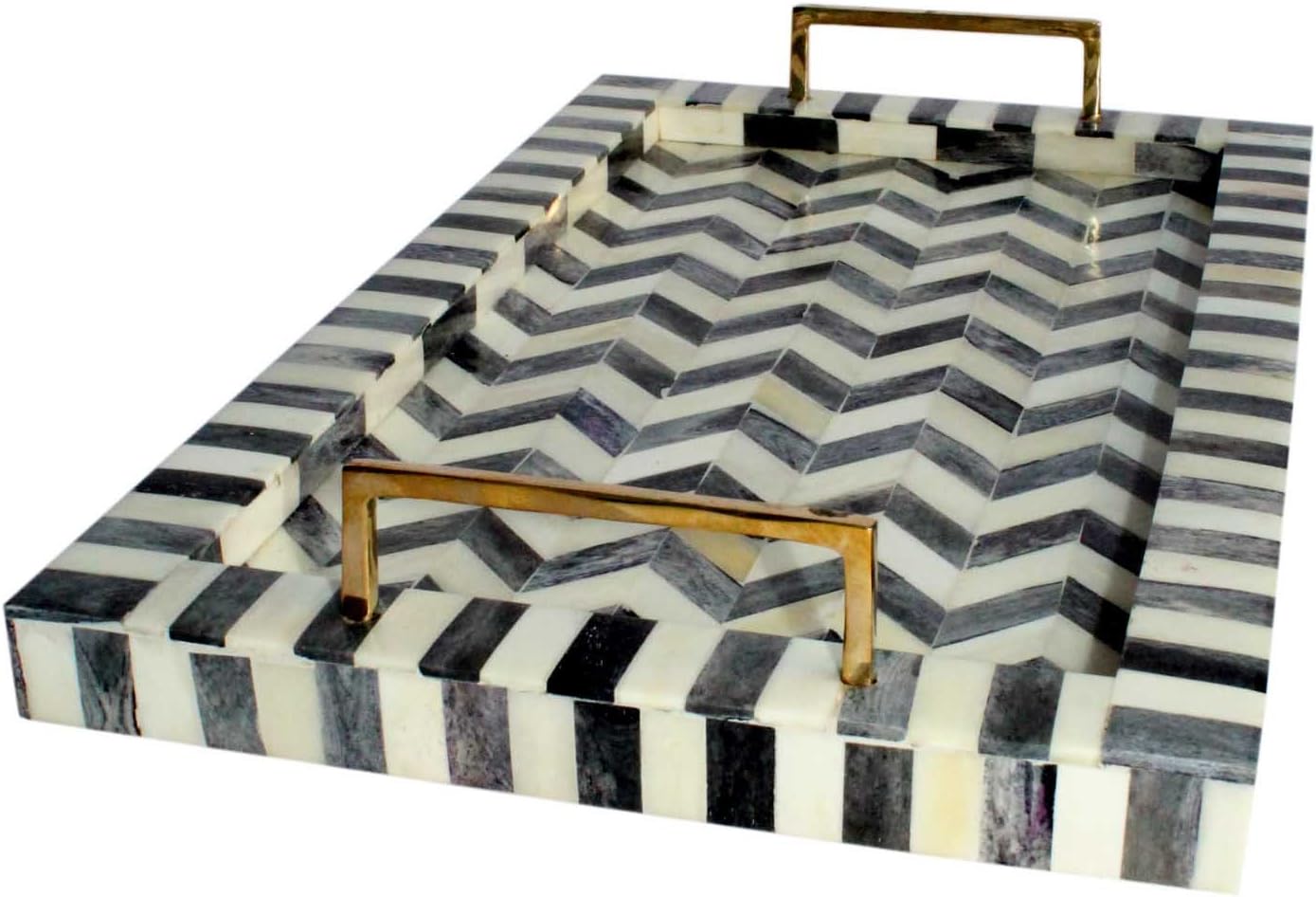 Serving tray grey and white zic zac pattern Bone Made Designer Tray/handmade Antique Serving Tray