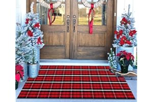 BUAGETUP Christmas Outdoor Rugs 24 x 51''Black Red Buffalo Plaid Front Porch Rug Hand-Woven Machine Washable Indoor/Outdoor Layered Door Mats for Entryway/Bedroom/Outdoor