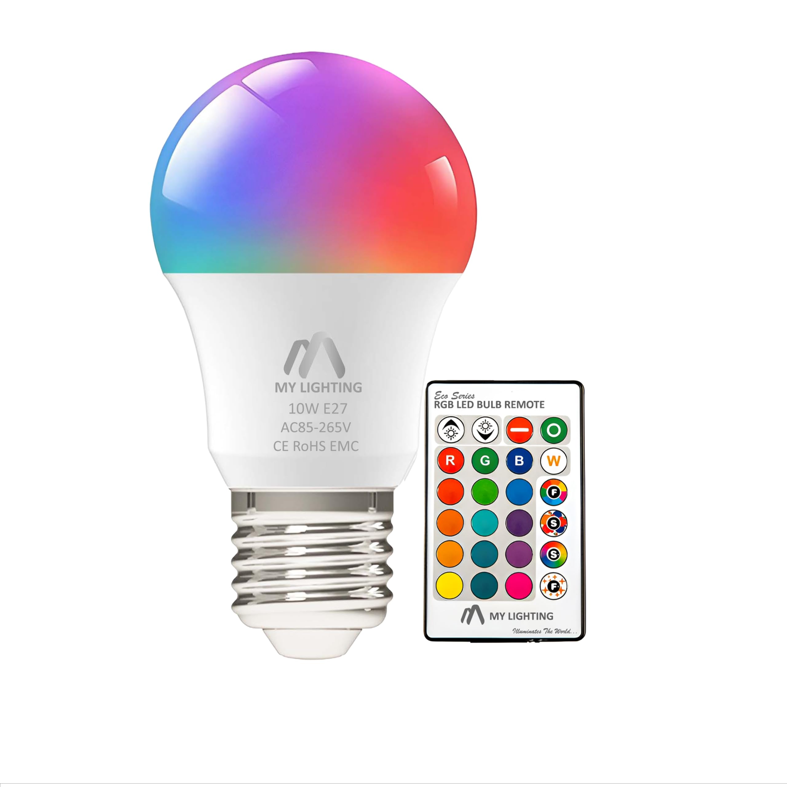 My Lighting 10W ECO Series E27 LED Bulb | Colour-Changing, Dimmable RGB + Cool White 6000K | Remote-Controlled Edison Screw Bulb | 16 Million Colours for Home Décor & Mood Lighting | 1 Pack — image 1