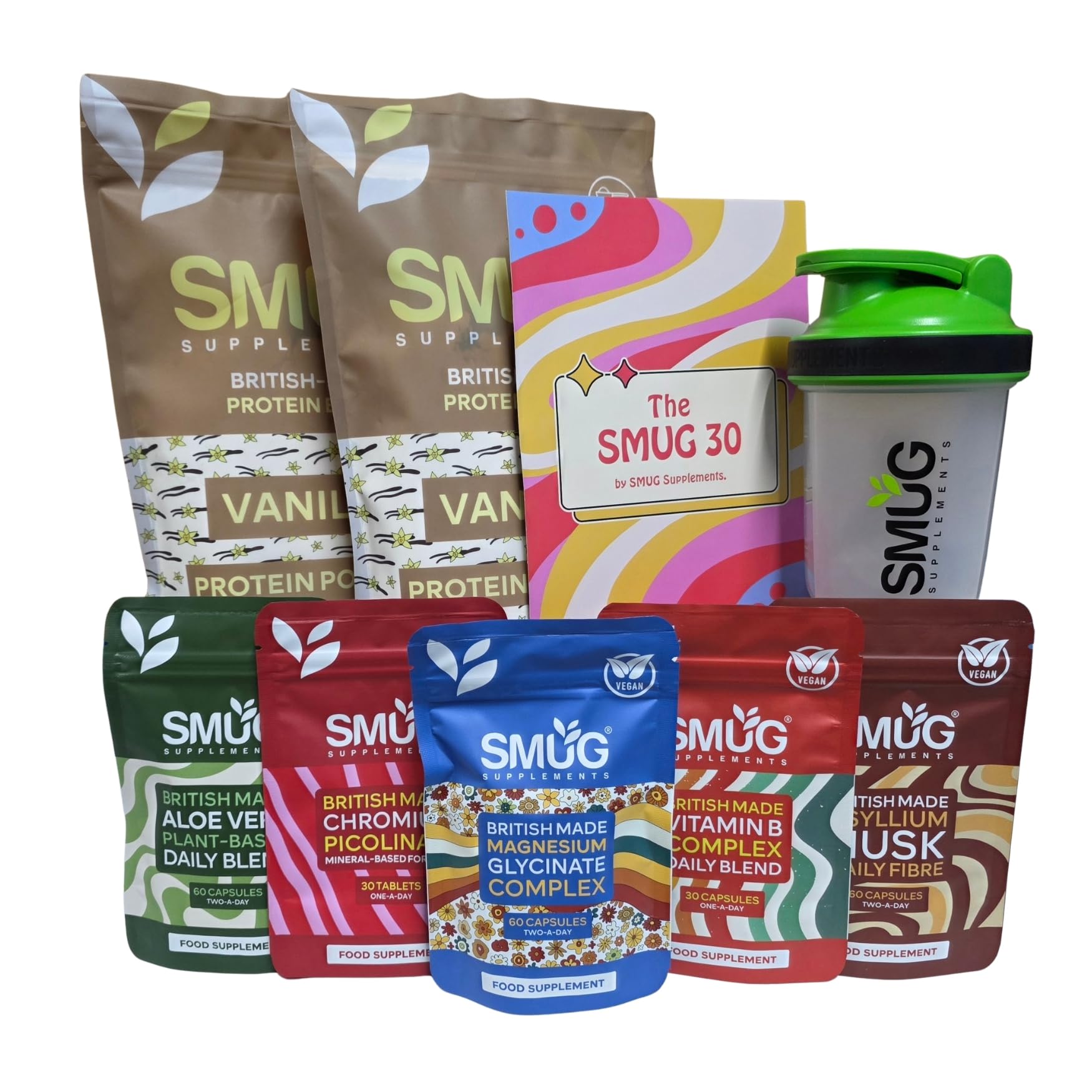 SMUG 30 Diet Plan – Complete 30-Day Kit with High Protein Protein Powder, Daily Supplements, Printed Routine and Shaker Included – Weight Management Support – Made in Britain (Vanilla)