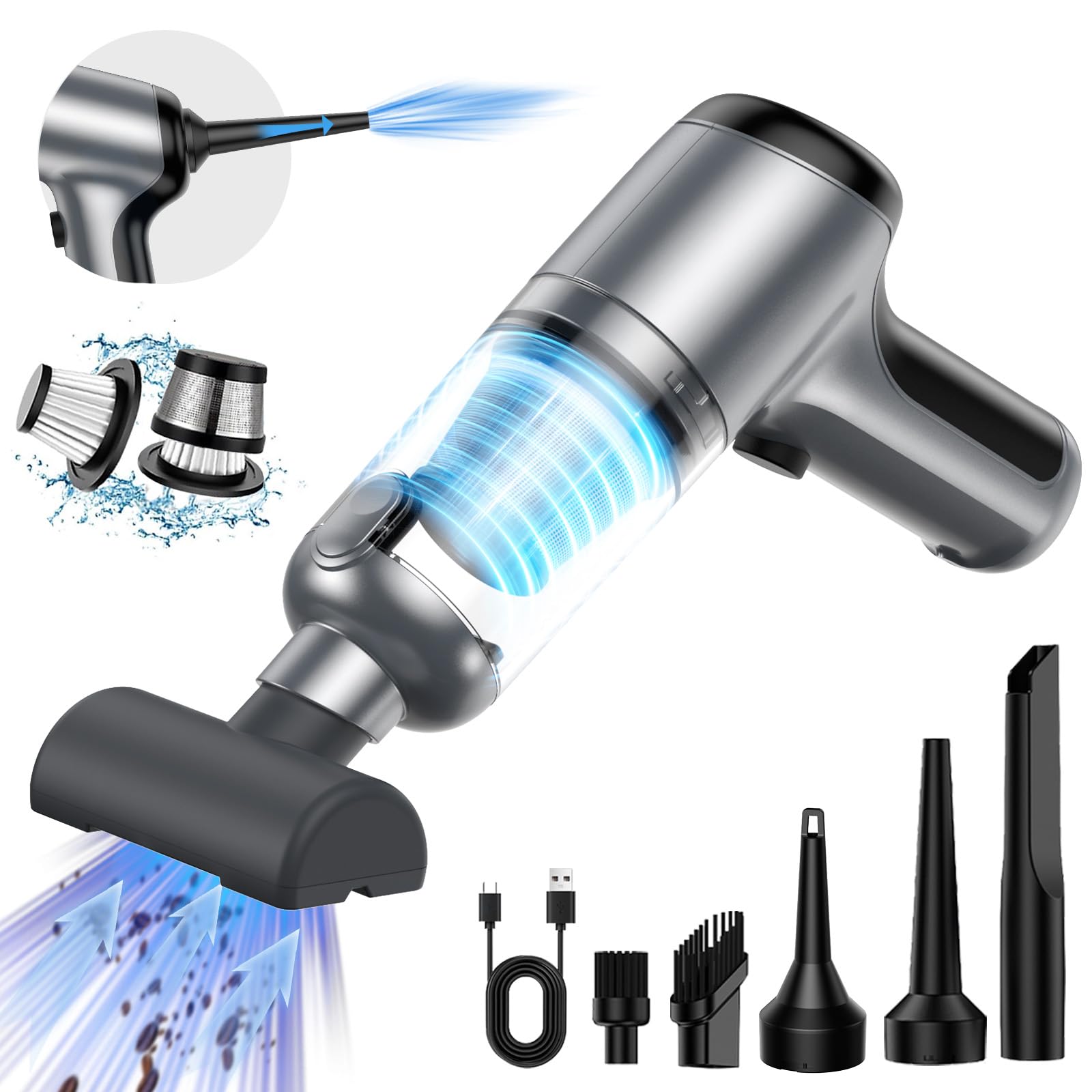Photo 1 of Car Vacuum Portable Cordless, 3 in1 handheld rechargeable Vacuum Cleaner, 18000 PA High Power Brushless Motor, Portable Keyboard Small Vacuum Cleaner with Multi-Nozzles for Home, Office, Computer