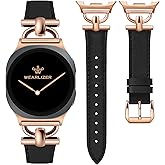 Wearlizer Leather Bands Compatible with Samsung Galaxy Watch 8 Band 40mm 44mm/Watch 8 Classic 46mm, Dressy Designer Slim Leather Strap Wristband Accessories with D-Shape Metal Buckle for Women