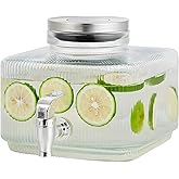 Drink Dispenser for Fridge, 101 Fl Oz Glass Beverage Container, Slim Juice Water Pitcher, Leak-Proof Spigot, Stainless Steel Lid, Perfect for Parties, Iced Tea