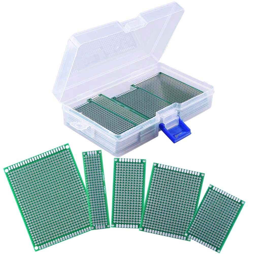 DollaTek 36Pcs Double Sided PCB Board Prototype Kit 5 Sizes Universal Printed Circuit Protoboard with Box for DIY