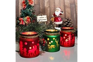 SHMILMH Christmas Candle Holders Set of 6, Glass Xmas Tealight Votive Candle Holders with Metal Holder for Table Centerpieces Fireplace Decoration, Red and Green
