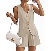 ZESICA Women’s Summer Casual 2 Piece Short Sets 2026 Button Suit Vest Tops Shorts Dressy Business Work Outfits