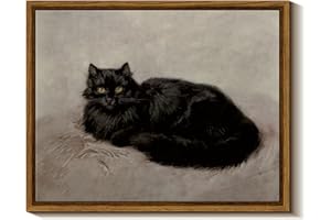ARPEOTCY Framed Canvas Wall Art, Black Cat Vintage Paintings Artworks, Modern Animal Oil Pictures Decor, Retro Cat Art Prints Hanging Wall Decor for Bathroom Bedroom Office 8x10 inch