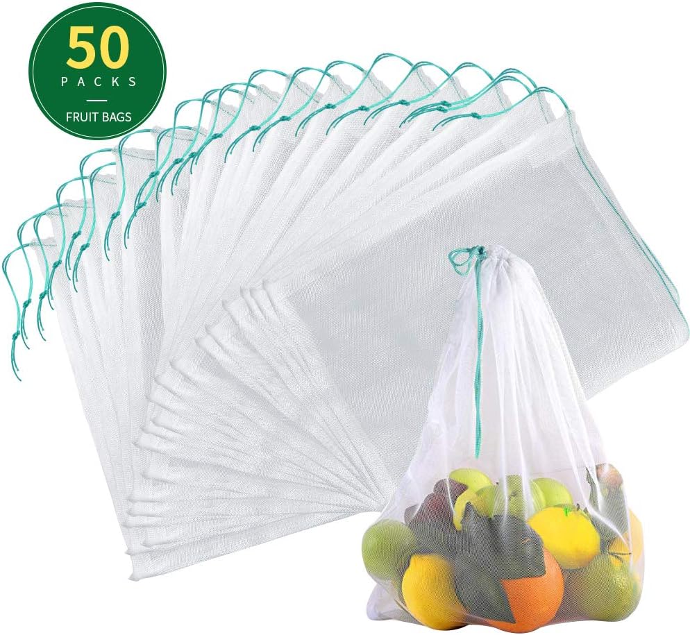 Tcamp 50Packs Fruit Protection Bags, 8"x12"Reusable Nylon