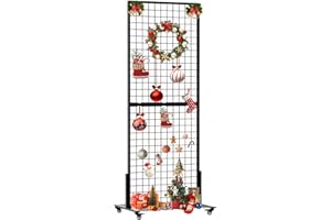 Bdmetals Grid Wall Panel 2’×6’ FT Grid Display Rack with Extra Storage Space, Movable Gridwall Display Stand, Sturdy T-Base Wire Grid Rack(Black,1 Pack)