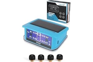 TAUTOY RV Tire Pressure Monitoring System, 1 Solar Type-C Charge Monitor & 4 Pure Copper Sensors, Caravan/pickup/truck TPMS, LCD Monitor with Two-color indicator lights & Alarm, 10-90 PSI,2025 Updated