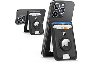 HiWe for Magsafe Wallet Stand with Airtag Holder, Strongest Magnetic Wallet for iPhone 17/16/15/14/13/12 Series, 6 Cards Holder, ID Window, Leather RFID, 3 Slots, Black