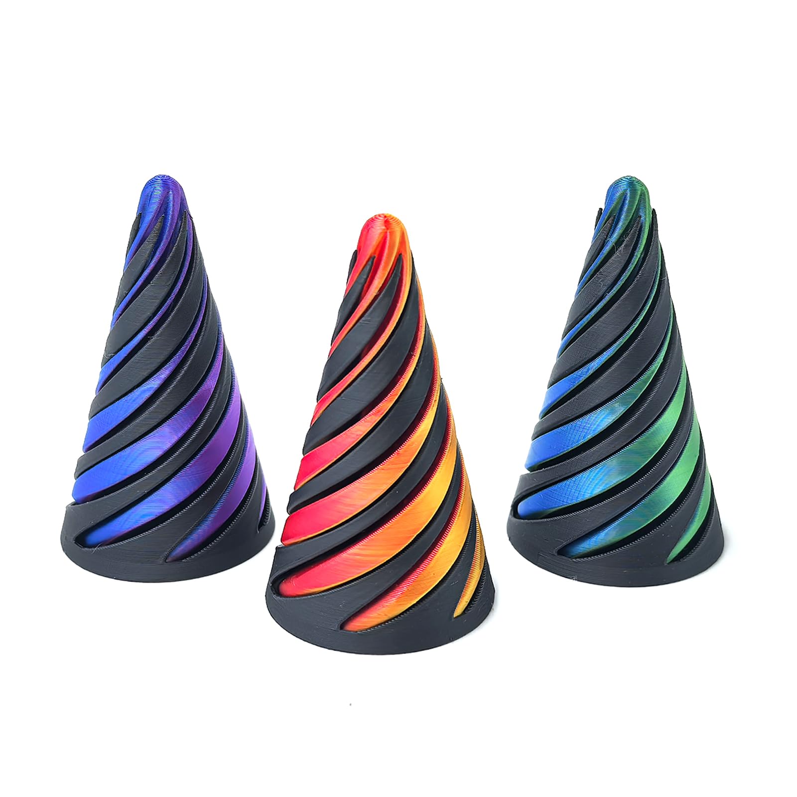 CrestHaven 3 Pcs 3D Spiral Cone Fidget Toy - 3D Printed Durable Plastic Fidgets for Home & Office Decor