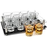 TAOUNOA 12 Pack 1.5 OZ Shot Glasses Bulk with Heavy Base, Clear Measuring Shot Glasses Set for Vodka Tequila Whiskey Liquor (with Tray)