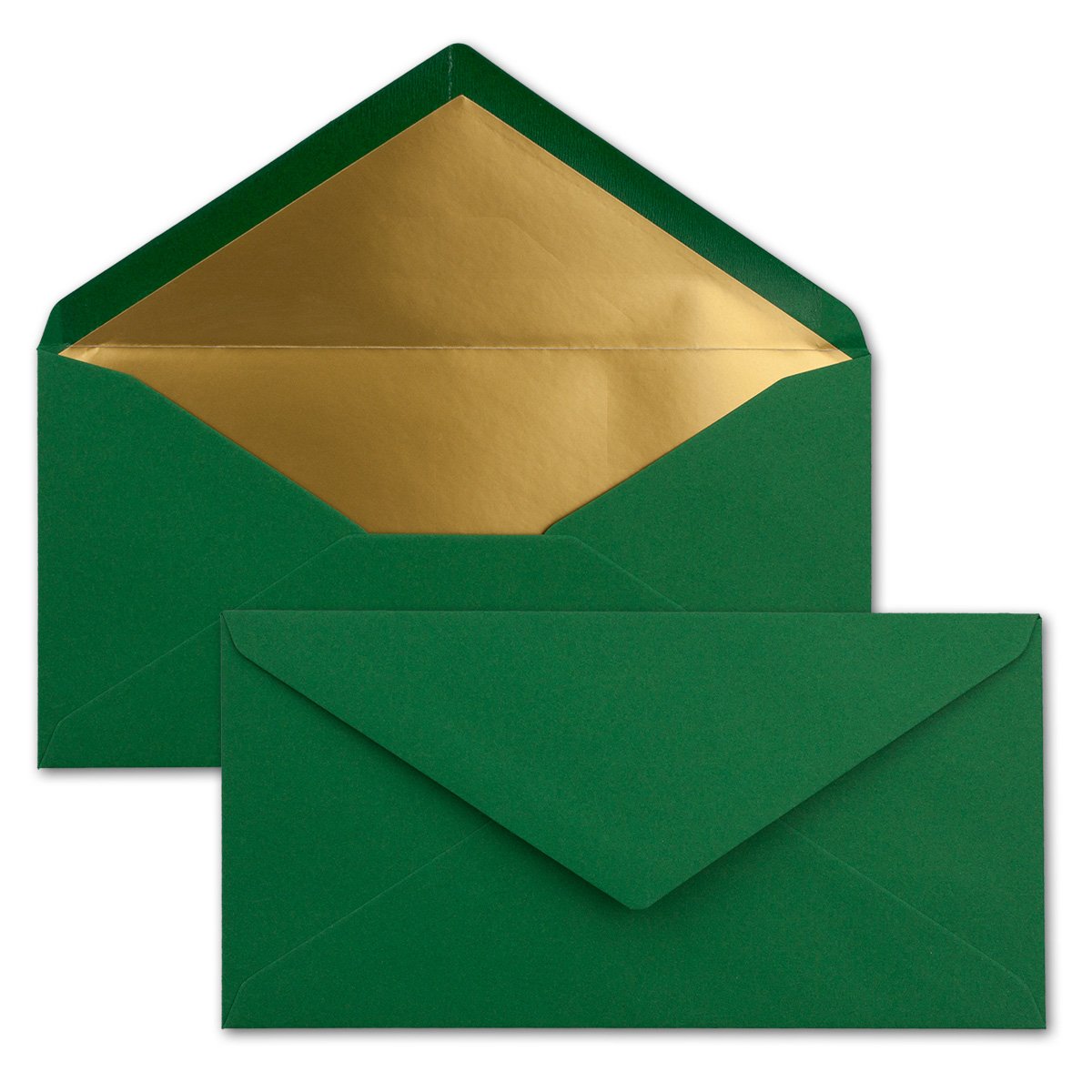 Long Envelopes size DIN Long, gummed, wet seal, Gold / Silver metallic lining 100 Umschläge dark green gold — image 1