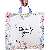Purple Q Crafts Floral Thank You Plastic Bags 50 Pack 18" x 18" With Soft Loop Handle Thank You Shopping Bags