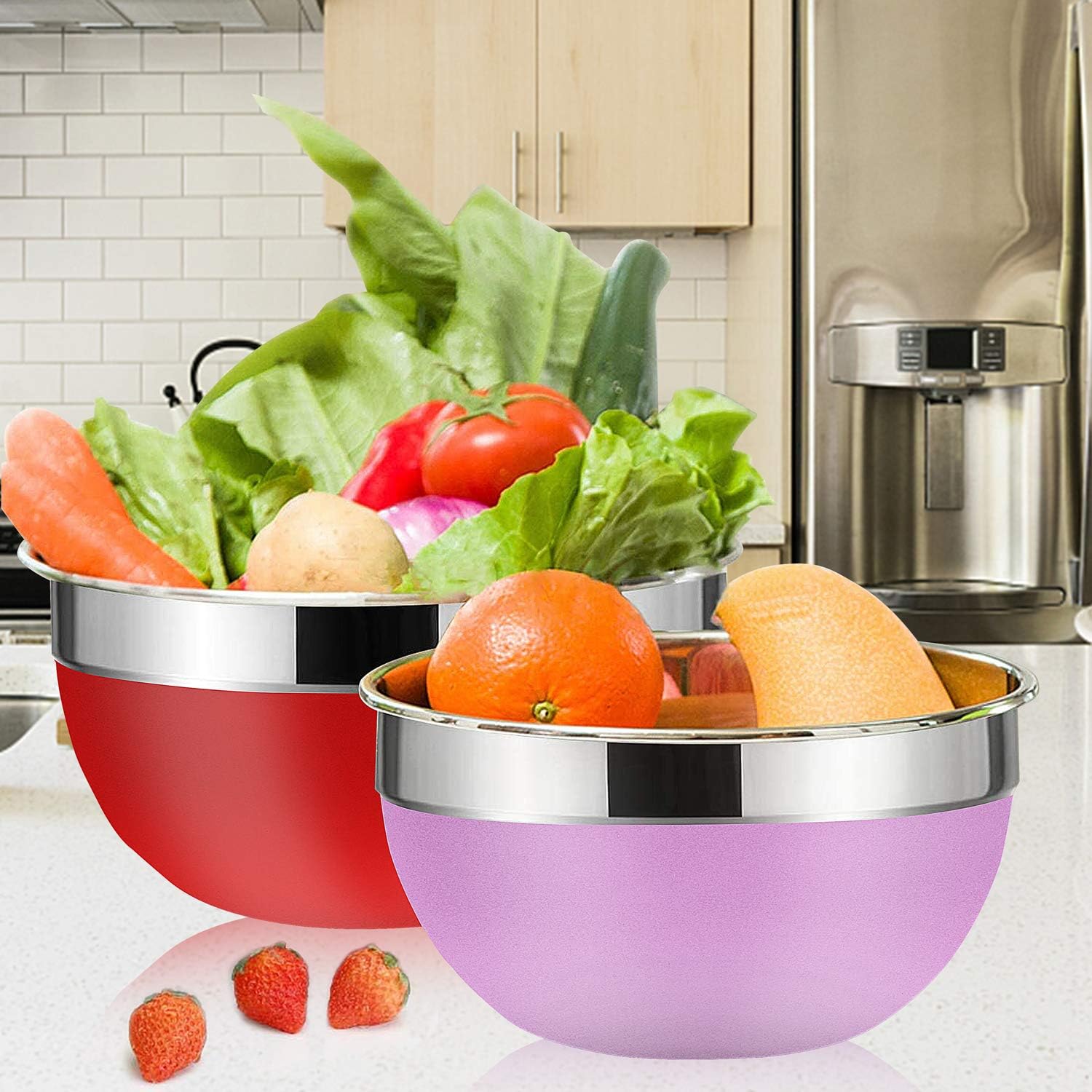 Mixing Bowls - Babyltrl Mixing Bowls Set, 18pcs Kitchen Tools Stainless Steel Nesting Mixing Bowls with Lids, Size 7, 6, 5, 4, 3, 2, 1.5 QT, 7 Colors Kitchen Bowls for Mixing, Serving & Prepping: Kitchen & Dining
