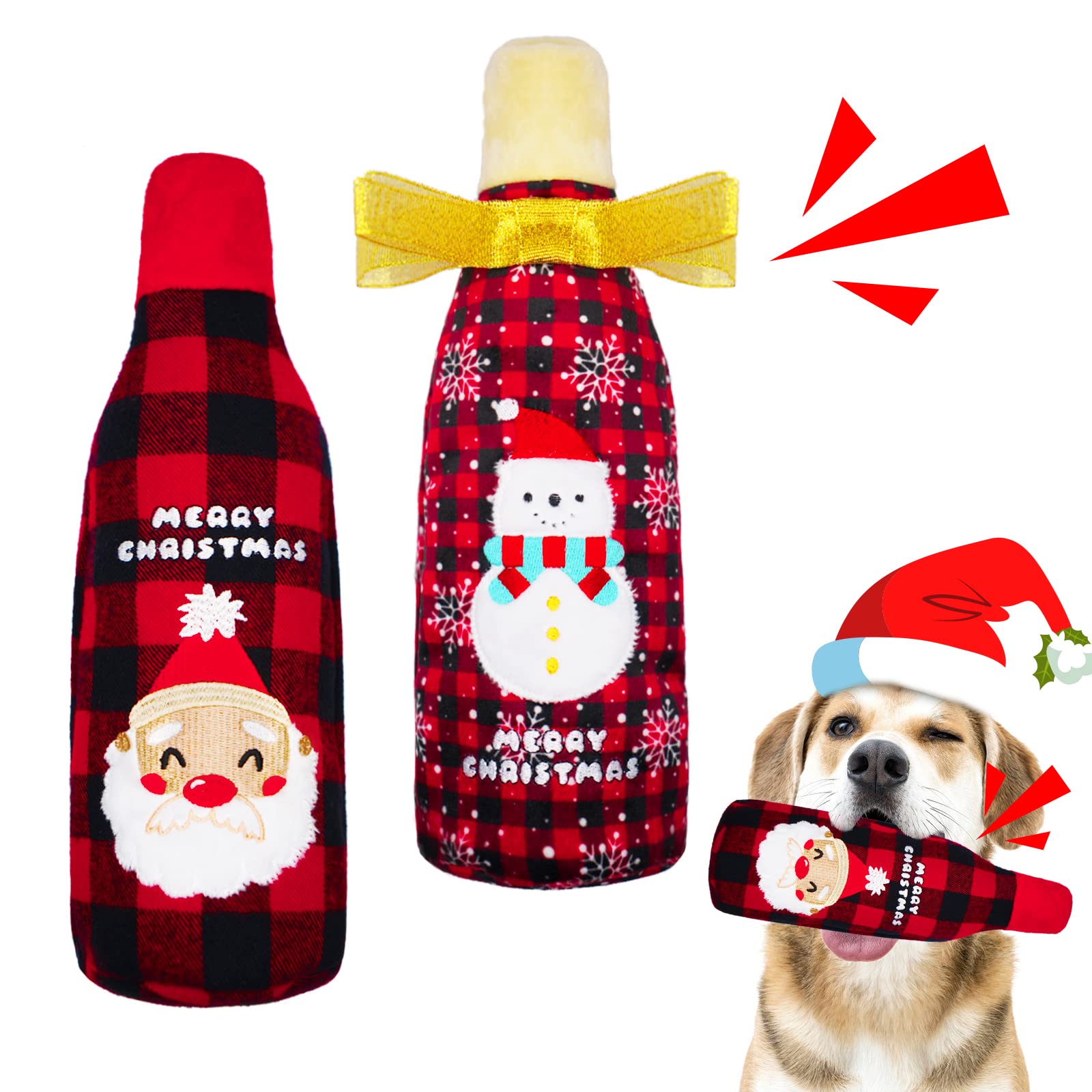 Christmas Dog Toys, 2 Pack Crunchy Water Bottle Dog Toys, Dog Gifts for Christmas, Squeaky Dog Toy for Medium and Large Dogs, No Stuffing & Replaceable