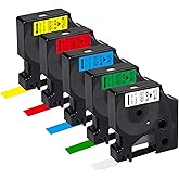 RAEMALL Replacement for Dymo Label Maker Refills D1 45013 45016 45017 45018 45019 Labels 1/2 Inch Black on White/Red/Yellow/Green/Blue Refills for DYMO LabelManager 160 280 420P 220P 360D 450 Printer