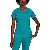 Landau Proflex Tailored Fit Stretch 3-Pocket Mock Wrap Scrub Top for Women 4161 Teal