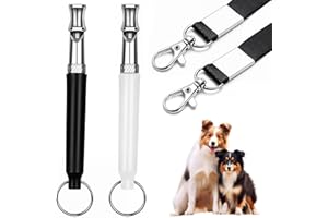 HRXMS Dog Whistle, ﻿2 Pack Adjustable Frequency Silent Training Ultrasonic Dog Whistle to Stop Barking and Recall Training with Lanyard (Black and White)