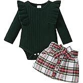 Guodeunh Newborn Baby Girl Plaid Outfits Long Sleeves Knit Ribbed Romper Plaid Belt Skirt Set Fall Winter Clothes 0-18M