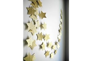 Skoye 3-Pack Gold Star Garland Banner – Twinkle Twinkle Little Star Decorations for Christmas, Baby Shower & Birthday, 4" x 13ft Each, Holiday Party Hanging Decor