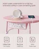 VASAGLE Round Side Table with Charging Station Jelly Pink Cream White LET228R03 view 4