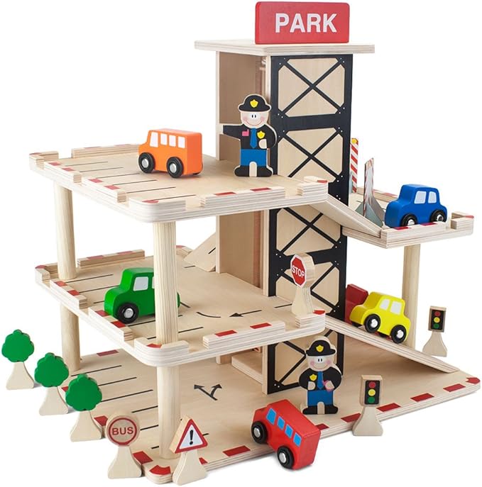 wooden toy garage with lift