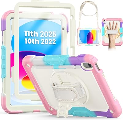 SEYMCY iPad Case 11th/10th Gen A16 Shockproof Angled Stand Pink