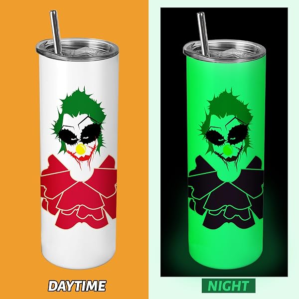 JOYCLUB 8 PACK SUBLIMATION TUMBLERS GLOW IN THE DARK 20 OZ BULK BLANK TUMBLERS SKINNY STRAIGHT FLAT BOTTOM CUPS WHITE WITH LID AND STRAW