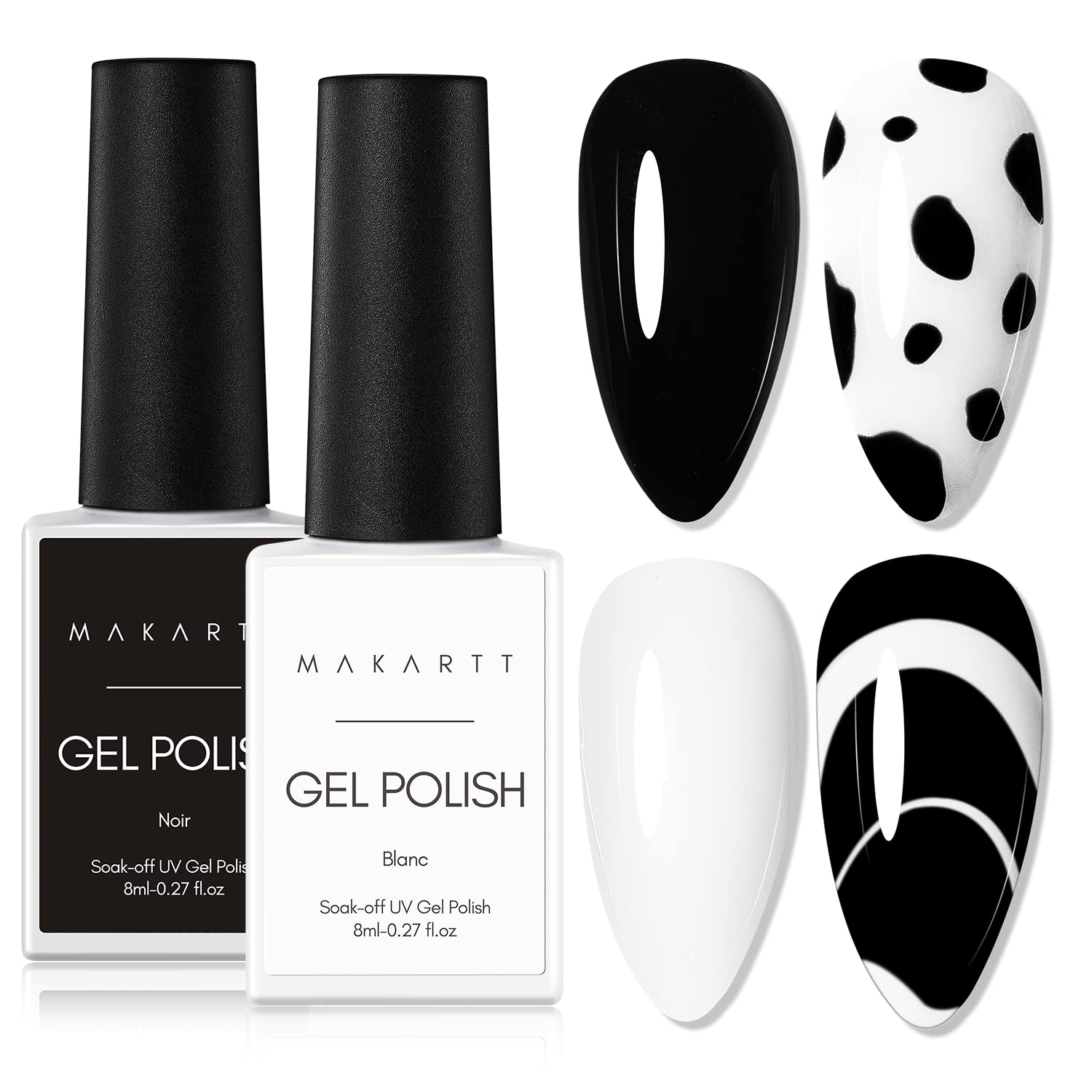 Makartt Gel Nail Polish Sets - 2 Pcs Black White Colors Gel Polish for Long lasting Nail Polish,Soak Off UV/LED Nails Lamp, Nail Art Varnish Manicure DIY