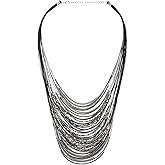 COOLSTEELANDBEYOND Bold Multi-Layer Necklace with Beads, Statement Necklace Waterfall Beads Strings