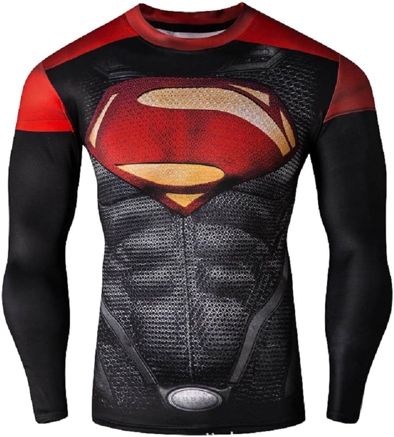 Born2Ride™ Superhero Fancy Dress/Costume/Gym/Cycling Short sleeved T-Shirt Tops, New Man of steel Red/Black, Small