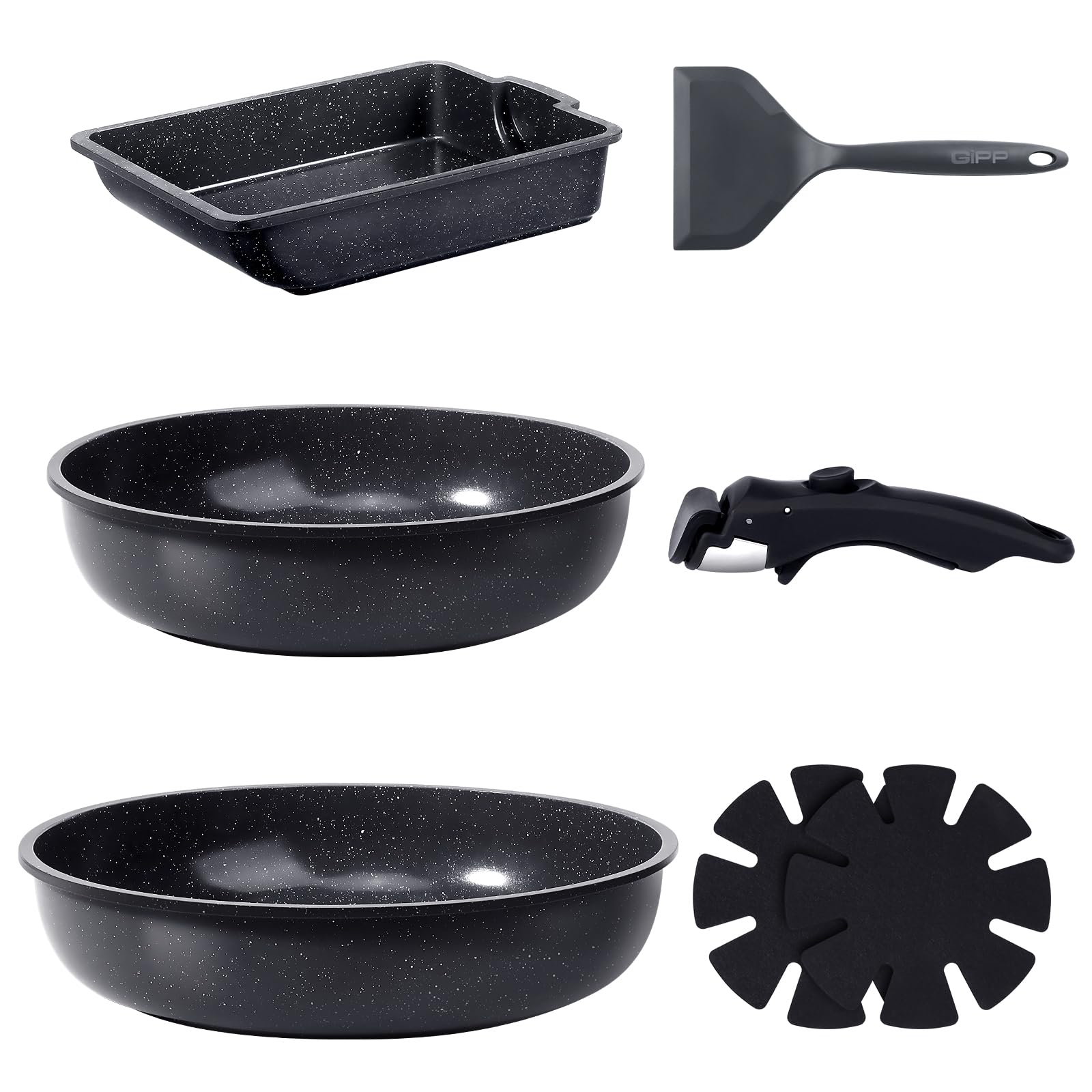 GiPP Ceramic Pots and Pans Set Non Stick, Nonstick Detachable Handle Cookware Sets, Non Toxic Induction Kitchen Pot and Pan with Removable Handle, Healthy RV Cookware, Dishwasher ＆Oven Safe, 7 Piece Image