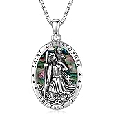 JERWLI Saint Christopher/La Santa Muerte/Praying Hands/St Michael/Virgin Mary/St Florian Firefighter Necklace 925 Sterling Sliver Religious Jewelry Gifts for Men Women