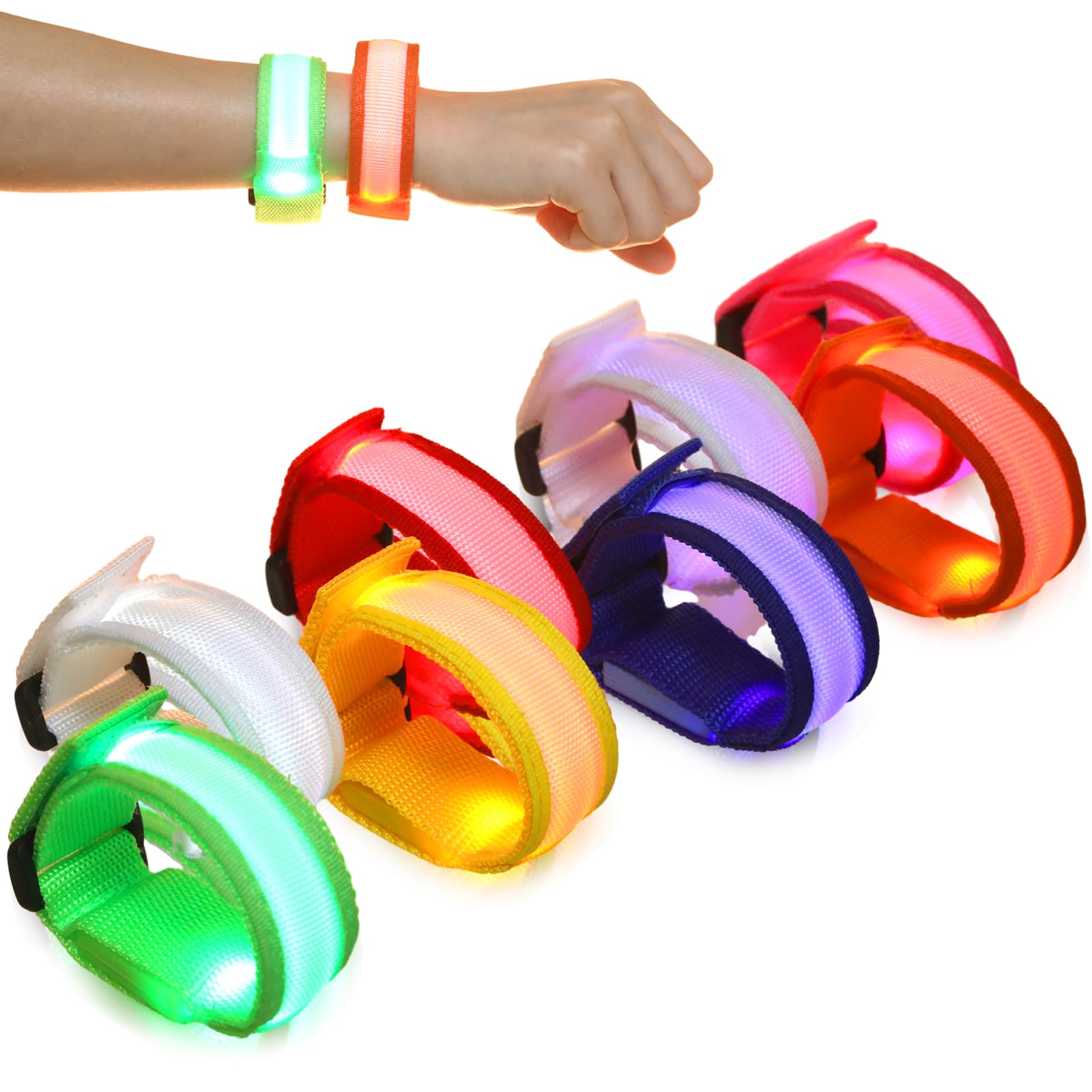 SUWIWKKOA 8pcs LED Bracelets Light Up Glow Sticks, Flashing Toy Wristbands, Glow in The Dark Party Bag Fillers Led Bracelets for Adults for Camping, Running, Christmas, Wedding, Raves, Party
