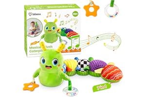 gogonova Baby Musical Caterpillar Toy 0-12 Months, Washable Teething Rattle with 10 Children's Songs, Infant Tummy Time Sensory Toy for Newborn Boys Girls (Green)